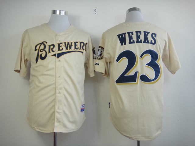 Men Milwaukee Brewers #23 Weeks Cream MLB Jerseys